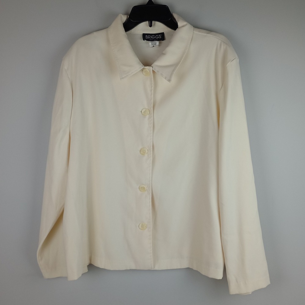 Briggs Womens XL Cream Long Sleeve Button Up Collared Career Casual Blouse Shirt